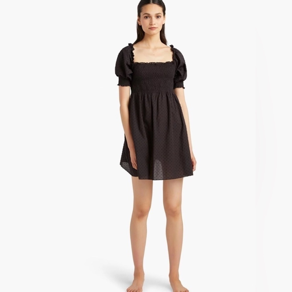 Hill House Home The Athena Nap Dress Black Swiss Dot Short Sleeve Mini Dress XS
